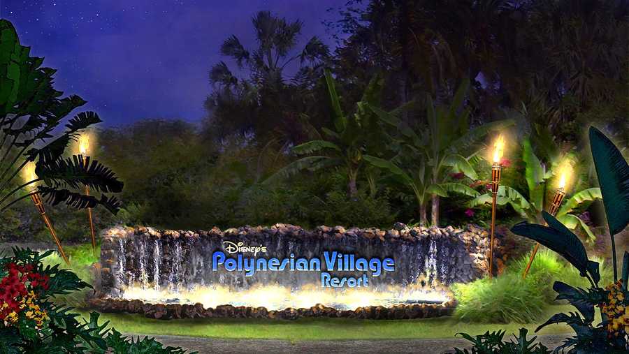 The name of the resort will be changed to what it was called when it originally opened in 1971, the Polynesian Village Resort. The name will be featured on the marquee, which is made of lava rock. The marquee will be surrounded by flowing water, tiki torches and hibiscus flowers. 