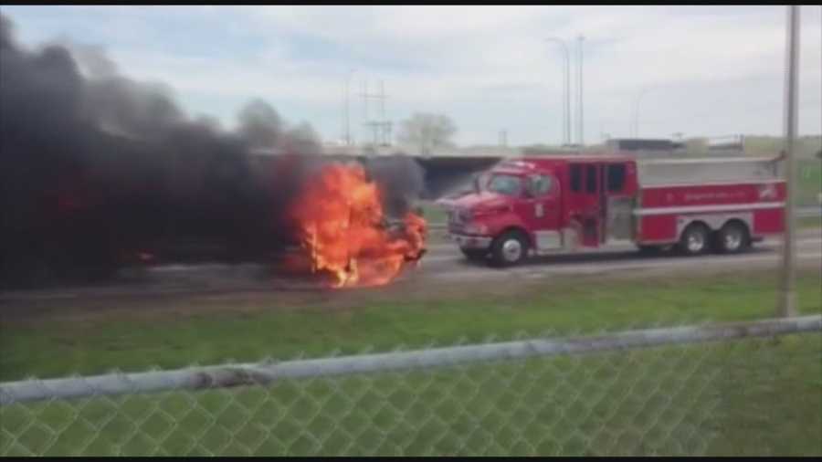A school bus in Minneapolis caught fire on Tuesday and then began rolling toward the fire truck on scene to put it out. No students were on the bus when the fire broke out and the driver escaped unharmed.