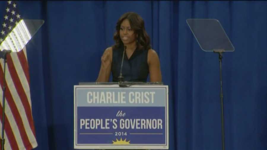 The Charlie Crist gubernatorial campaign got a boost from the White House on Friday when First Lady Michelle Obama visited Orlando.