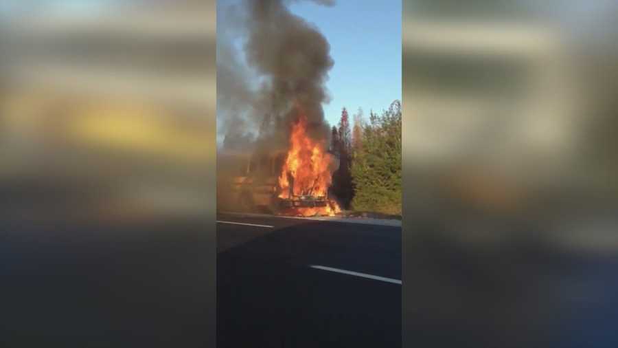 A group of children and a driver escape a burning school bus on Interstate 4 in Polk County on Wednesday morning, according to the Florida Highway Patrol.