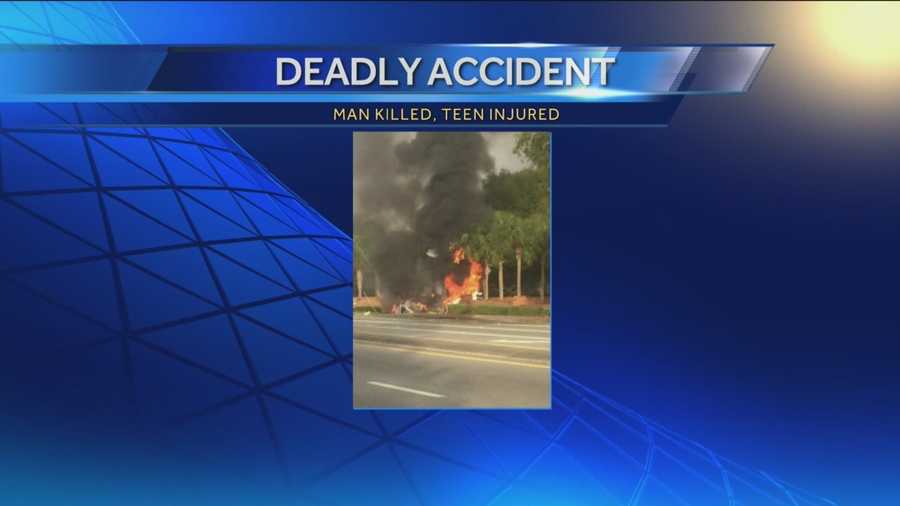 One man is dead, and a teenager is hospitalized after a fiery crash in West Orange County.