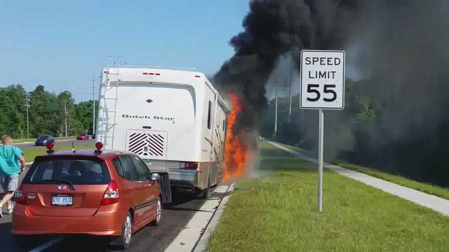 Fire destroys a motor home as it heads through Central Florida on the way to Michigan.