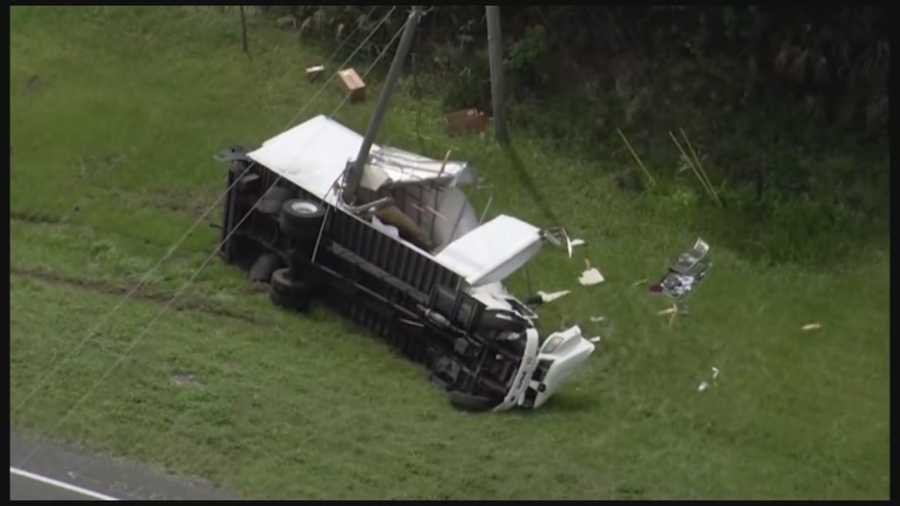A cargo truck was split in two by a pole in Osceola County on Wednesday morning. Adrian Whitsett (@AdrianWhitsett) has the latest.