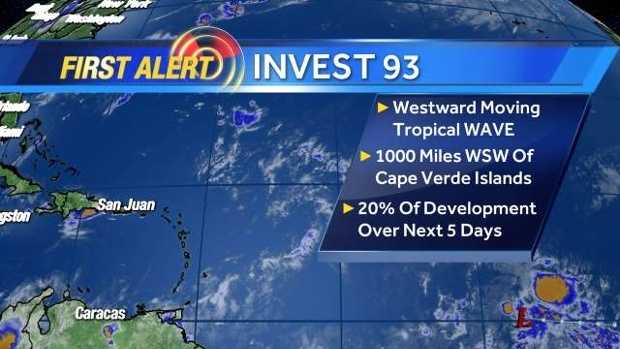 A strong tropical wave has become a little more defined and is now being labeled as Invest 93.