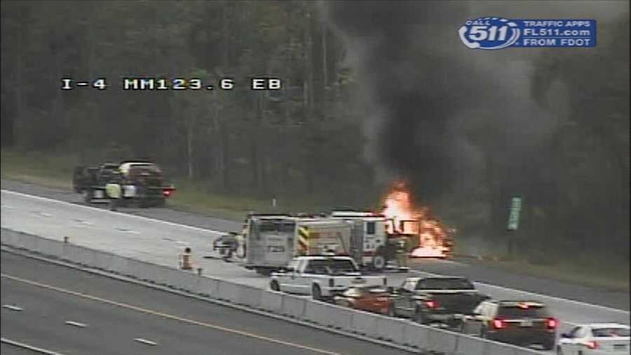 A car fire on Interstate 4 in Volusia County brought hundreds of vehicles to a dead stop Sunday night.