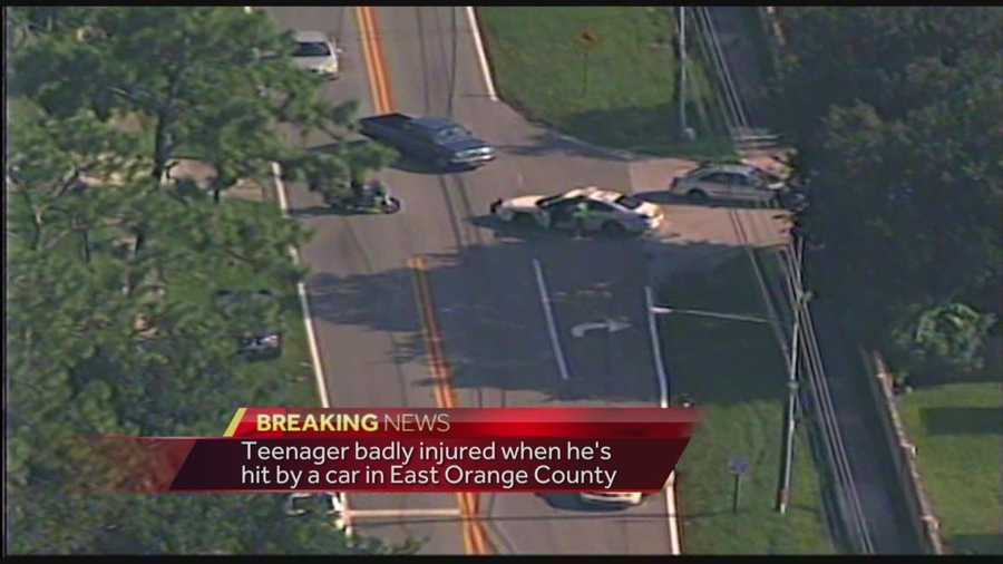 A teenager in East Orange County was badly hurt after being hit by a car next to Liberty Middle School.