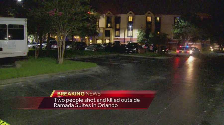 Two people were found shot to death at the Ramada Suites near Orlando International Airport, according to the Orlando Fire Department.  Adrian Whitsett (@AdrianWhitsett) has the story.