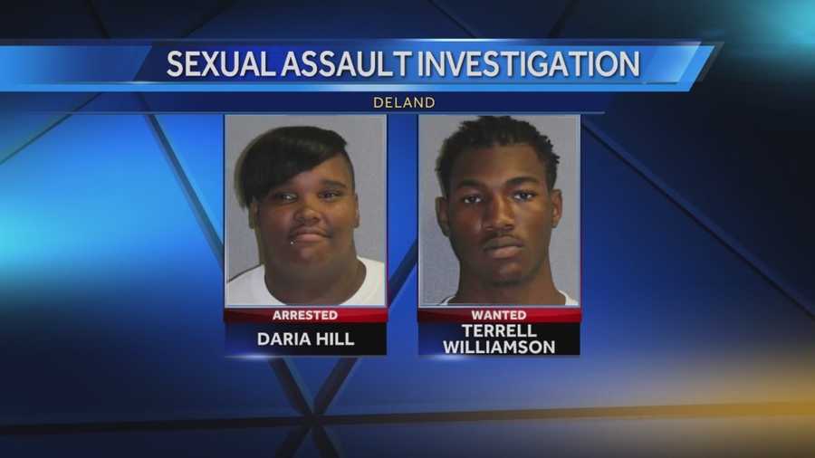One person was arrested and one person is wanted by authorities in a case of sexual battery in DeLand, according to the Volusia County Sheriff's Office. Daria J. Hill, 18, of DeLand, was taken into custody. Deputies are searching for Terrell Williamson, 28, in the case. Chris Hush (@ChrisHushWESH) has the latest update.