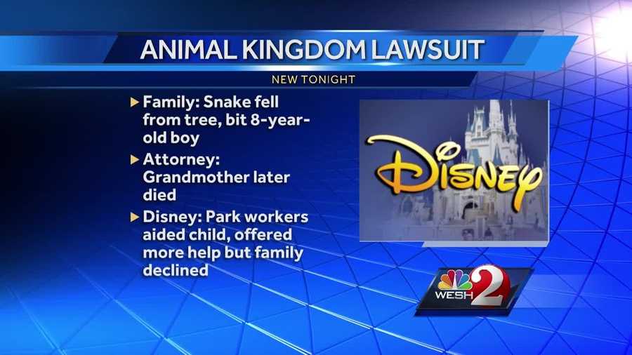 Disney is facing a lawsuit after a wild snake bit an 8-year-old child at Animal Kingdom. The family says the boy's grandmother witnessed the event, went into cardiac arrest and died.