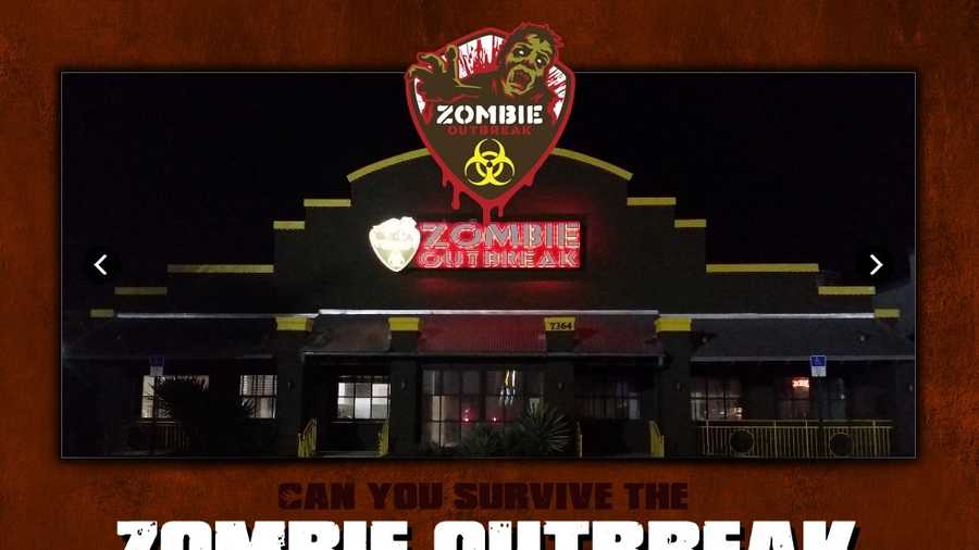 A screenshot from the Zombie Outbreak website shows the Orlando location on International Drive. 