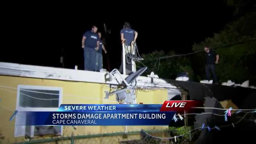 Winds gusting at more than 50 MPH were enough to lift up the shingles on a roof in Cape Canaveral. WESH 2's Chris Hush (@ChrisHushWESH) speaks to locals who say they are cleaning up the damage left behind.