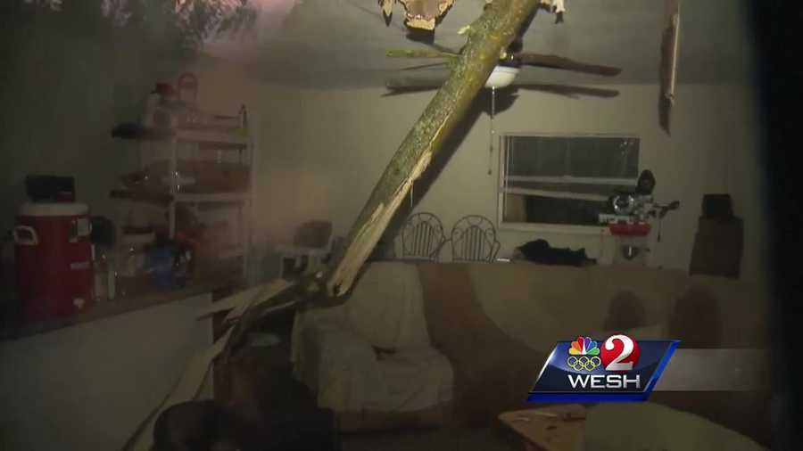 Severe storms Sunday evening knocked a tree through the roof of a family’s home in Pine Hills.