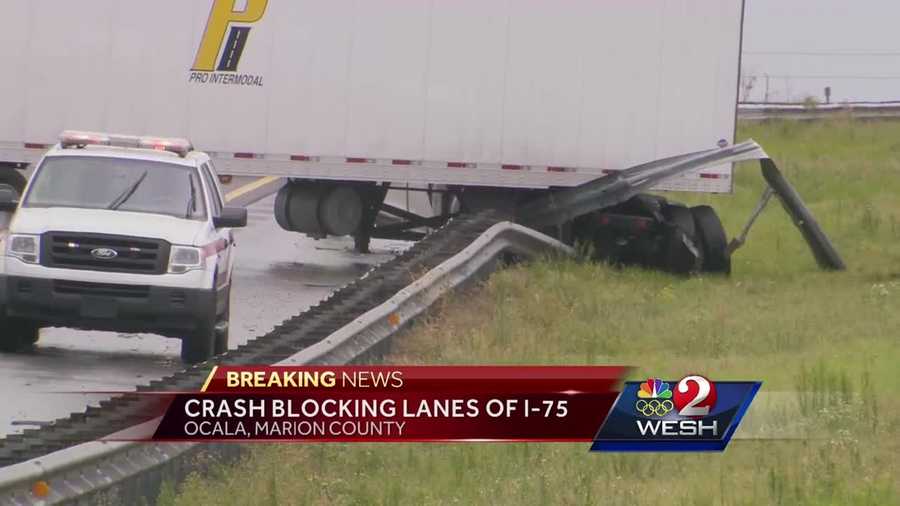 A crash on I-75 in Ocala closed traffic in both the northbound and southbound lanes, according to officials. Traffic was down to one lane Monday afternoon.