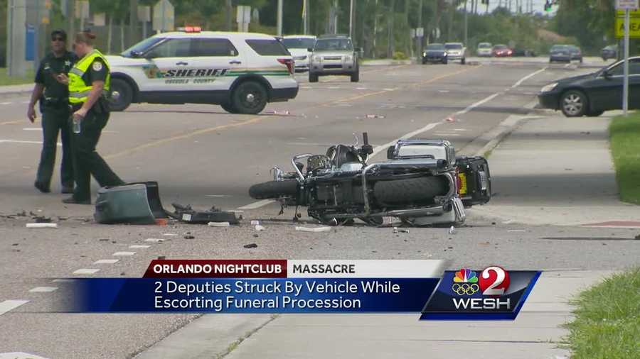 Two Osceola County sheriff’s deputies were injured in a crash that occurred during the funeral procession for a victim of the Pulse nightclub shooting.