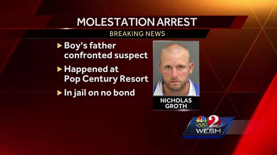 A youth baseball coach was arrested and charged with four counts of lewd and lascivious molestation after a child reported being inappropriately touched in the pool at Disney's Pop Century Resort.