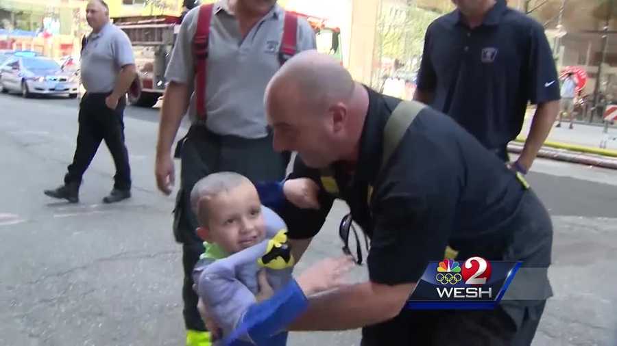 Five-year-old Jacob Vincent got to forget about doctors and hospitals for a day after he was escorted to his surprise birthday party by his favorite superhero.