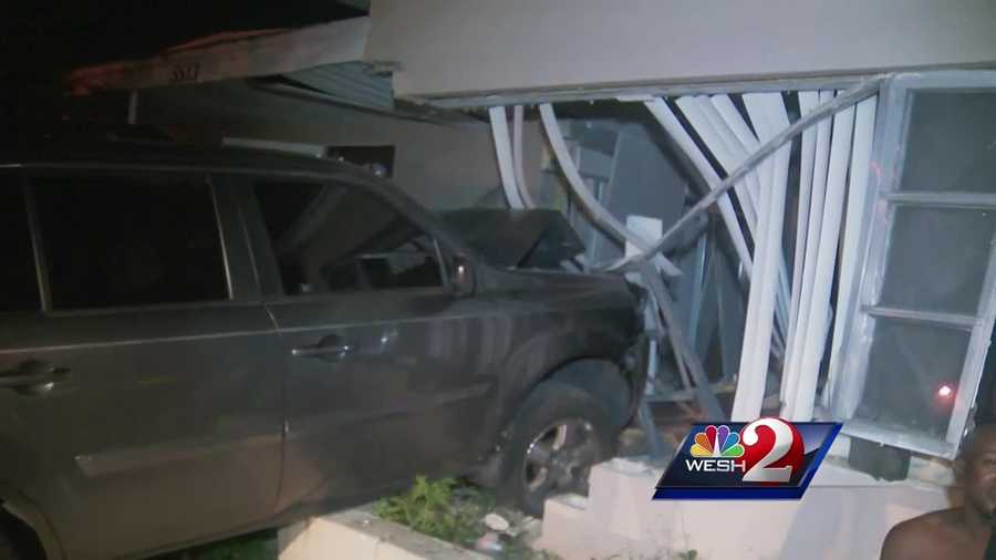 The driver crashed the car into the Balboa Drive home in the Pine Hills neighborhood, then took off.