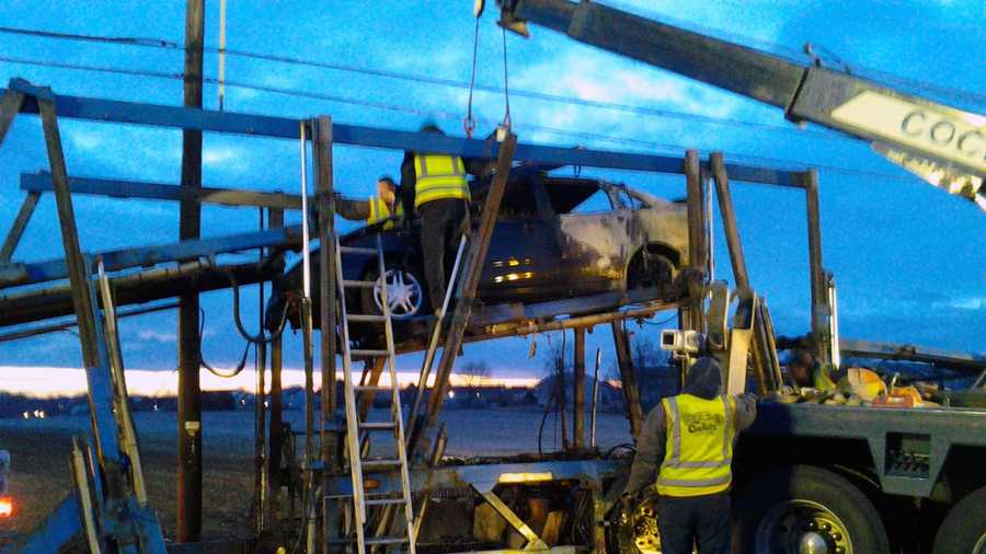 Car carrier catches fire on Route 72
