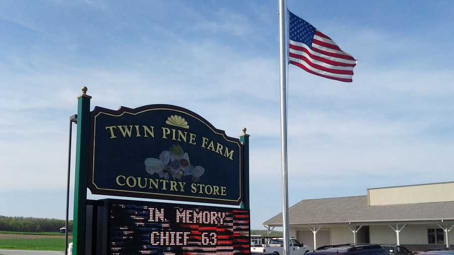 An electronic sign at Twin Pine Farm Country Store honors Loganville Fire Chief Rodney Miller.