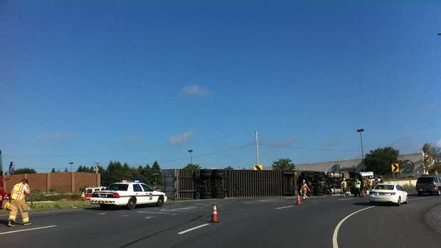 A u local member shared this picture of the toppled tractor-trailer.