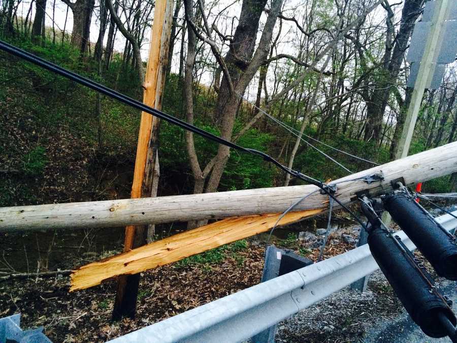 Truck snaps utility pole