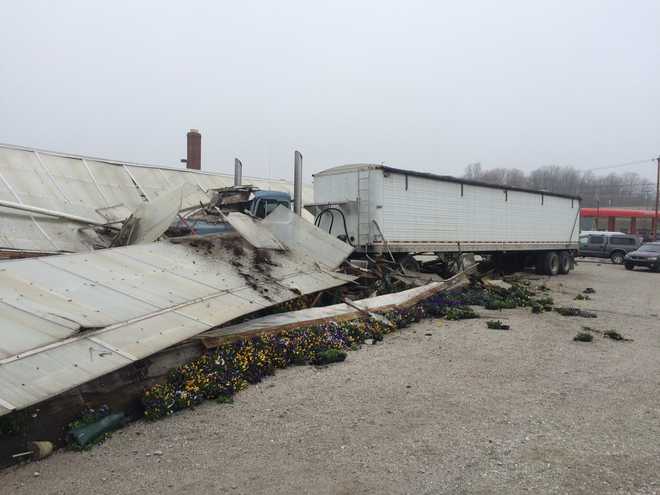 Tractor Trailer Slams Into Greenhouse