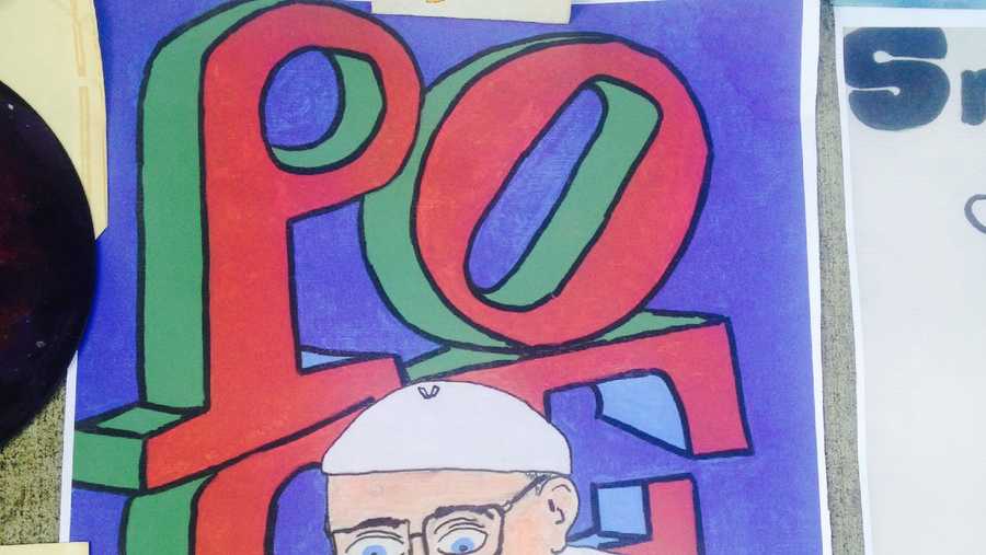 Hand-painted pope poster made by street artist: $10