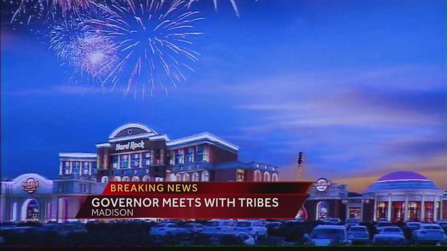 Gov. Scott Walker meets with Indian tribe leaders over the future of a casino at the former Dairyland Greyhound Park.