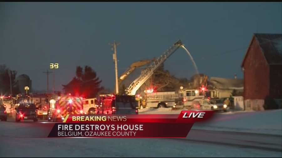 Firefighters in Ozaukee County spent the night in the bitter cold trying to put out a fire that destroyed a home.  WISN 12 News' Ben Hutchison reports from the scene.