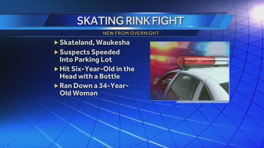Waukesha police are looking for a pair of suspects in a fight outside a skating rink. Investigators say they ran down and nearly killed a woman in the parking lot.