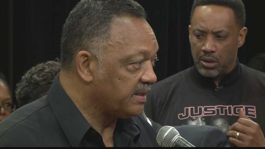 Supporters participated in a press conference with Rev. Jesse Jackson Saturday