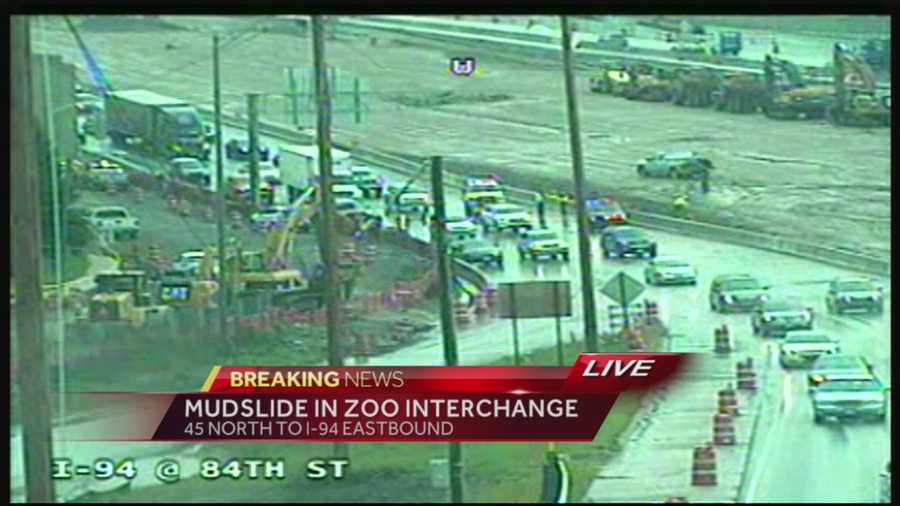 US 45 from the north to I-94 eastbound is closed in the Zoo Interchange because of mud and rain.