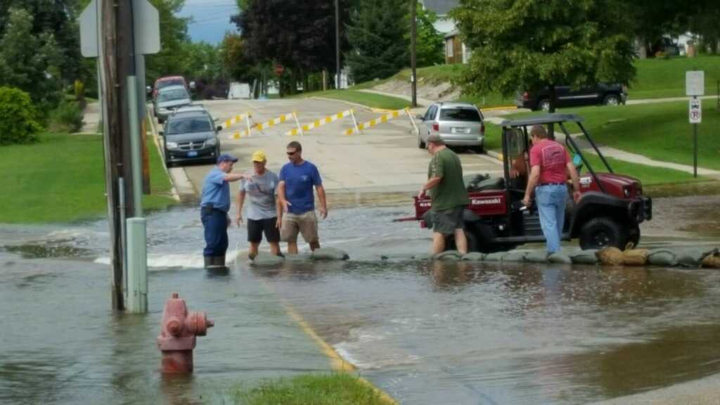 Localized flooding in Mayville after heavy rains
