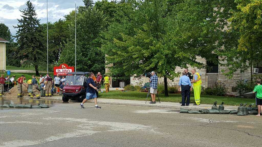 Localized flooding in Mayville after heavy rains