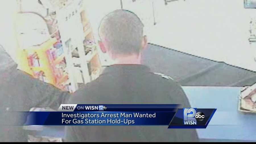 A man wanted for holding up several gas stations with an assault rifle is arrested.