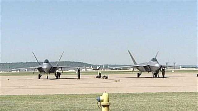 The F-22 Raptor, the marquee attraction of the Thunder Over Louisville air show, arrives in Louisville on Wednesday.