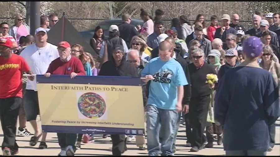 An anti-violence demonstration was held Monday on the Big Four Bridge.