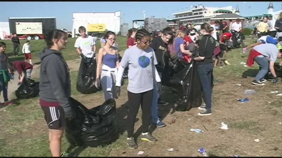 Crews spent Sunday cleaning up Churchill Downs after Kentucky Derby 140.