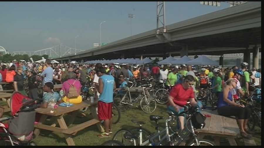 A record-breaking crowd turned out for the mayor's hike, bike and paddle event.