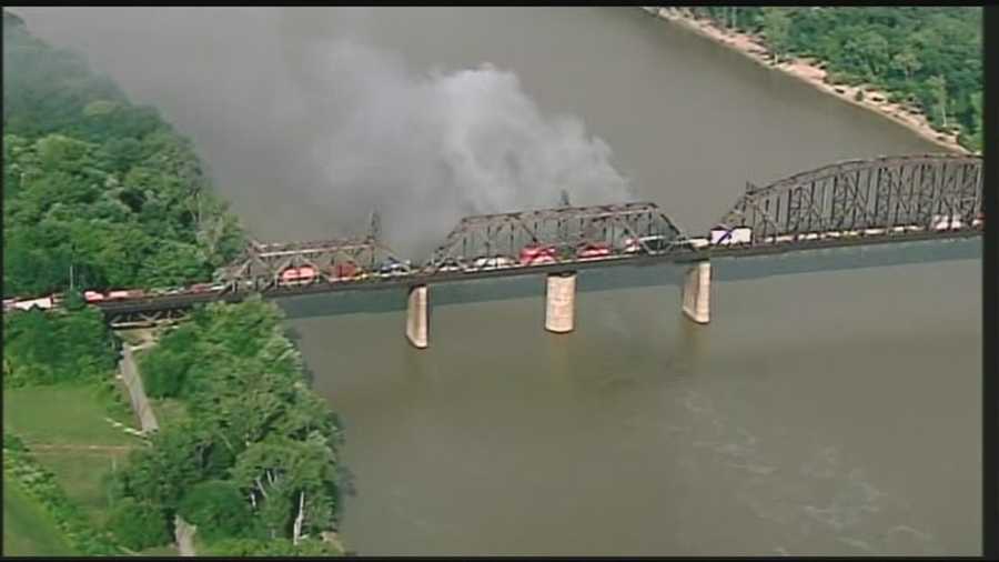 Crews battled a fire on the K&I Bridge for several hours on Monday night.