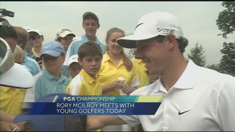 Golfer Rory McIlroy meets with young golfers at Valhalla.