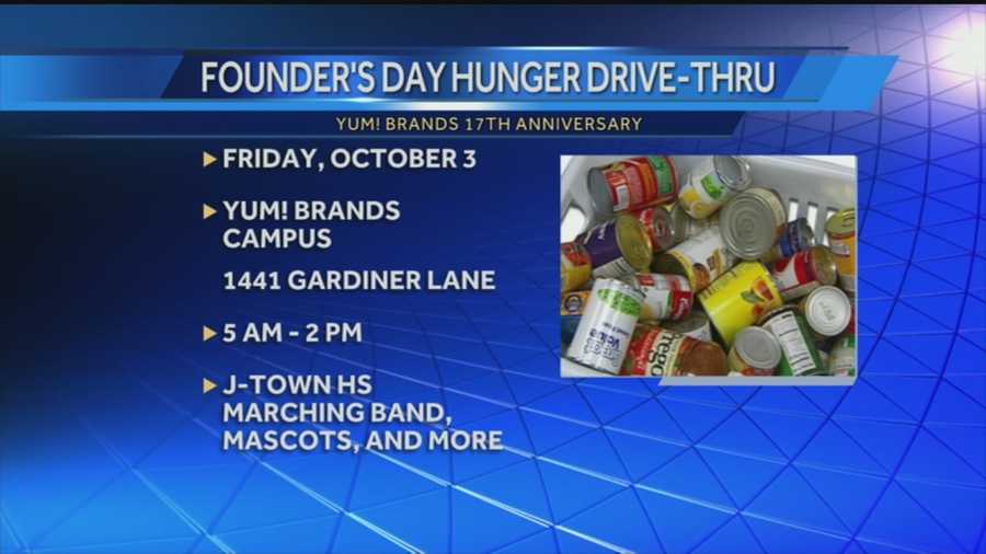 Yum Brands is hosing a food drive to coincide with the company's 17th anniversary this week.
