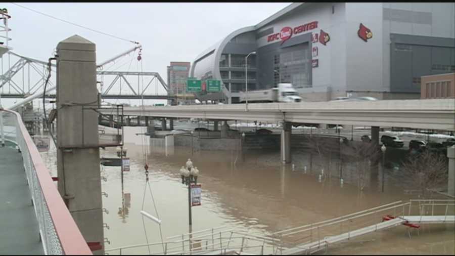 High water prompted some street closures in downtown Louisville on Monday morning.