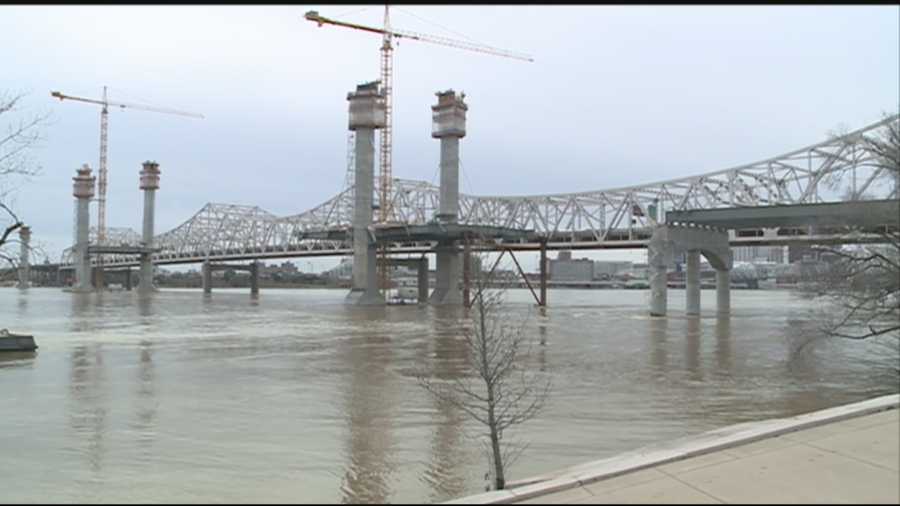 Flooding has receded, but work is still paused on the Ohio River Bridges Project.