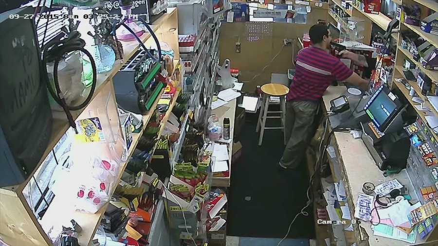 For the first time, the public is seeing surveillance footage that captured a store clerk turning the tables on a robbery suspect.