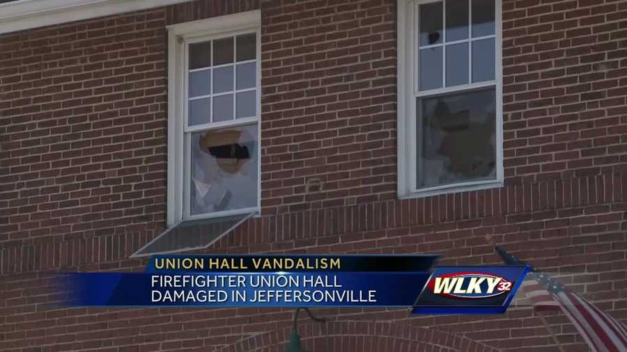 The firefighter union hall in Jeffersonville was damaged.