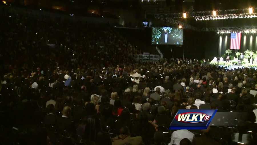 Family members and celebrities eulogize Muhammad Ali at his memorial service at the KFC Yum Center