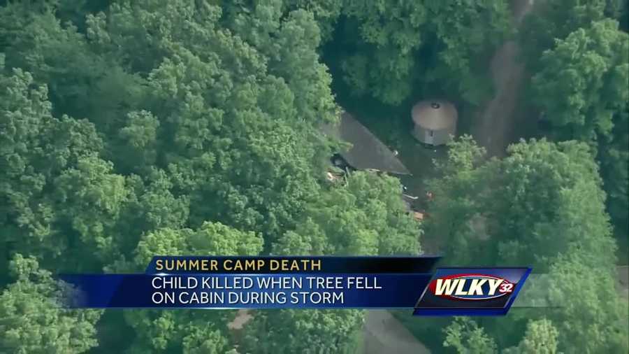 A girl was killed early Monday when a tree fell on a cabin during a storm.