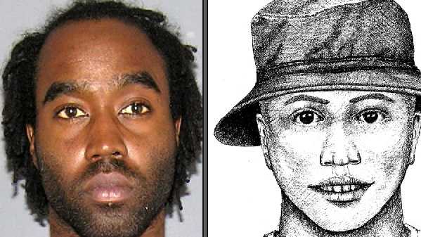 Darnell Dukes and a previously-released sketch of the flasher.