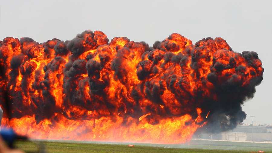 A pyrotechnic explosion at the 2010 Vectren Dayton Air Show, part of a Pearl Harbor re-enactment.